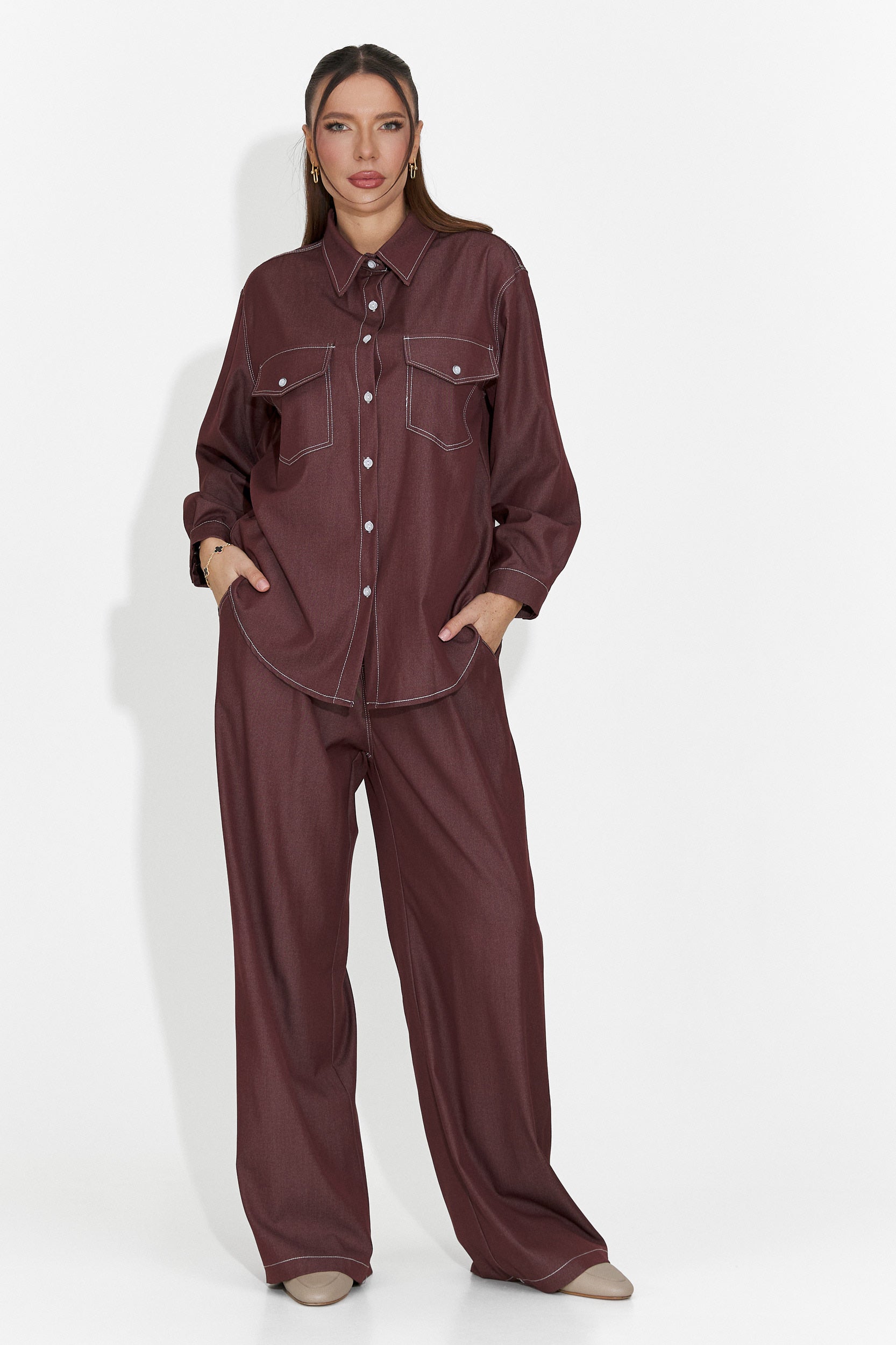 Zunaira Bogas Casualny Garnitur dla Kobiet w Kolorze Bordowym