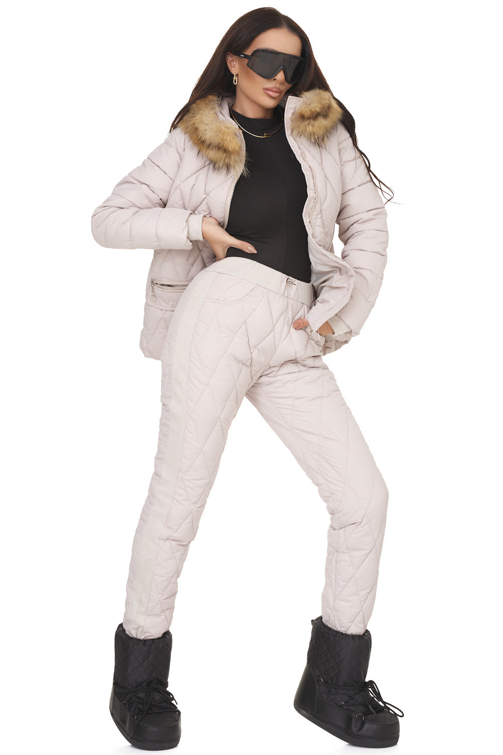 Beżowy zimowy płaszcz damski Zemidea Bogas