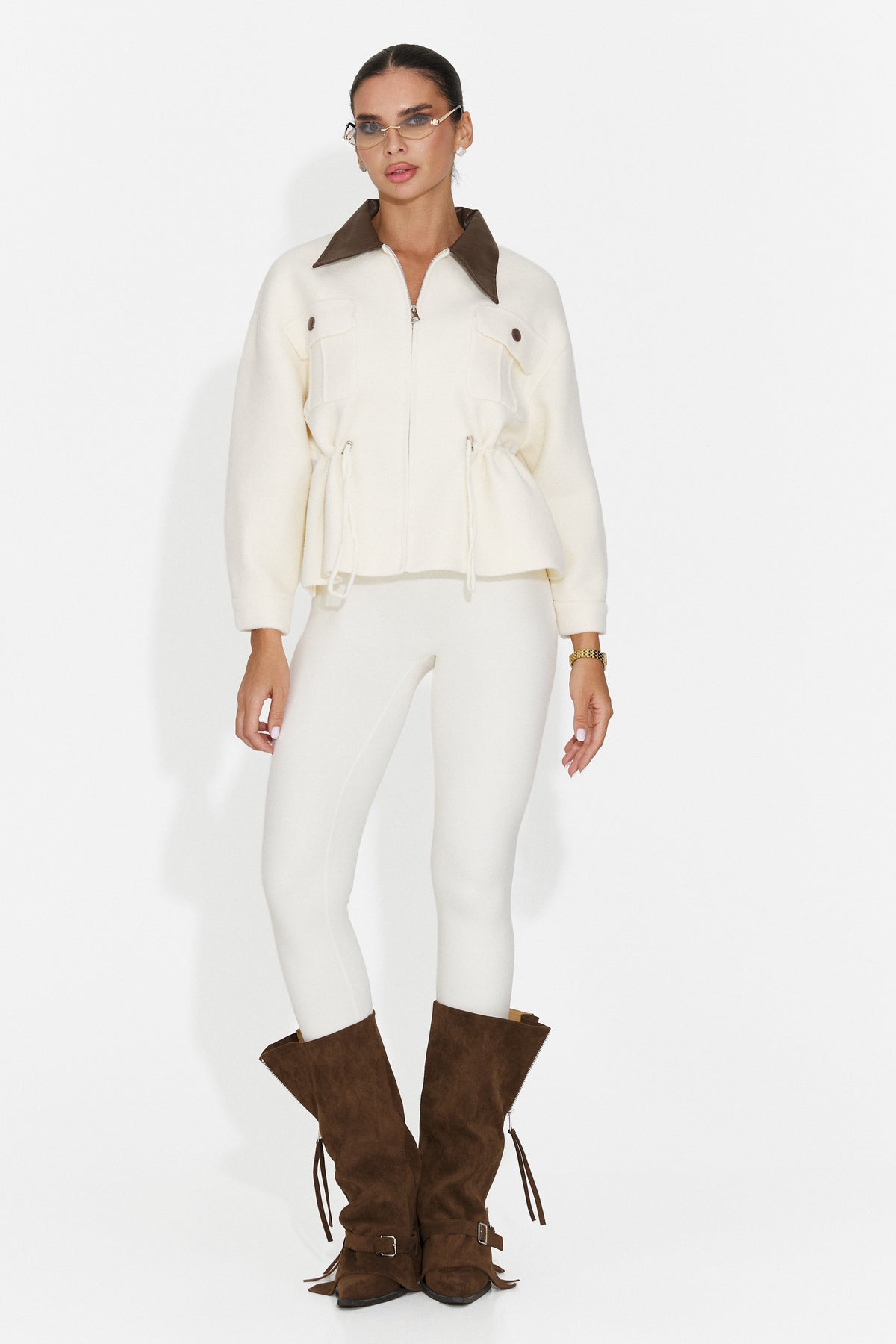 Jacheta casual crem Poliaonia Bogas