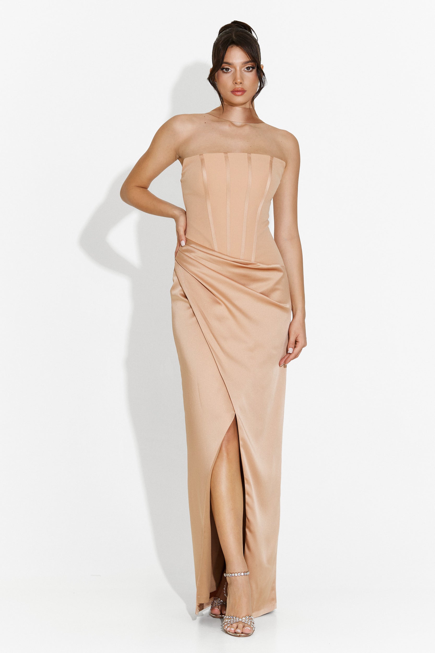 Długa beżowa sukienka damska Kerya Bogas