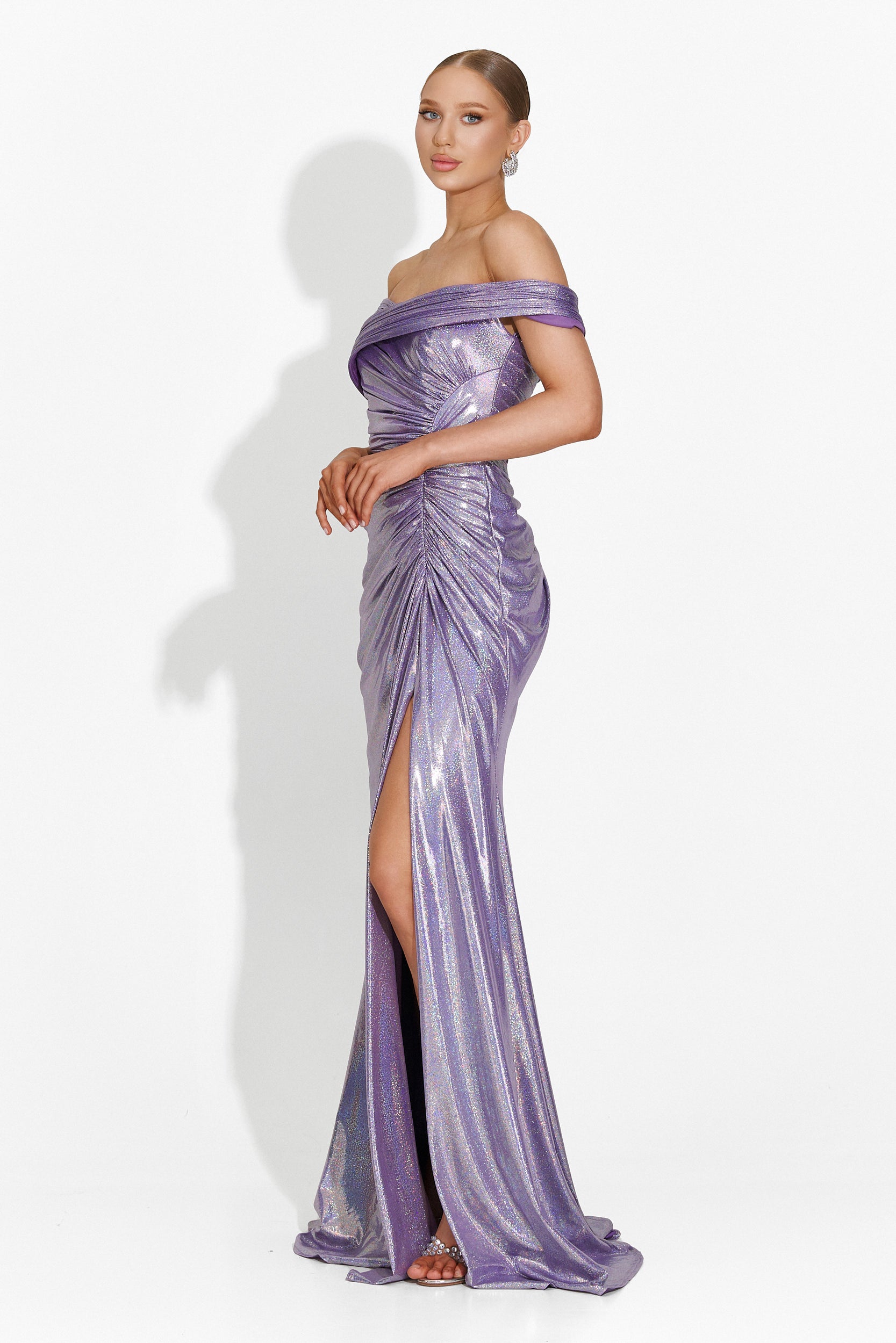 Długa sukienka damska lila Satyna Bogas