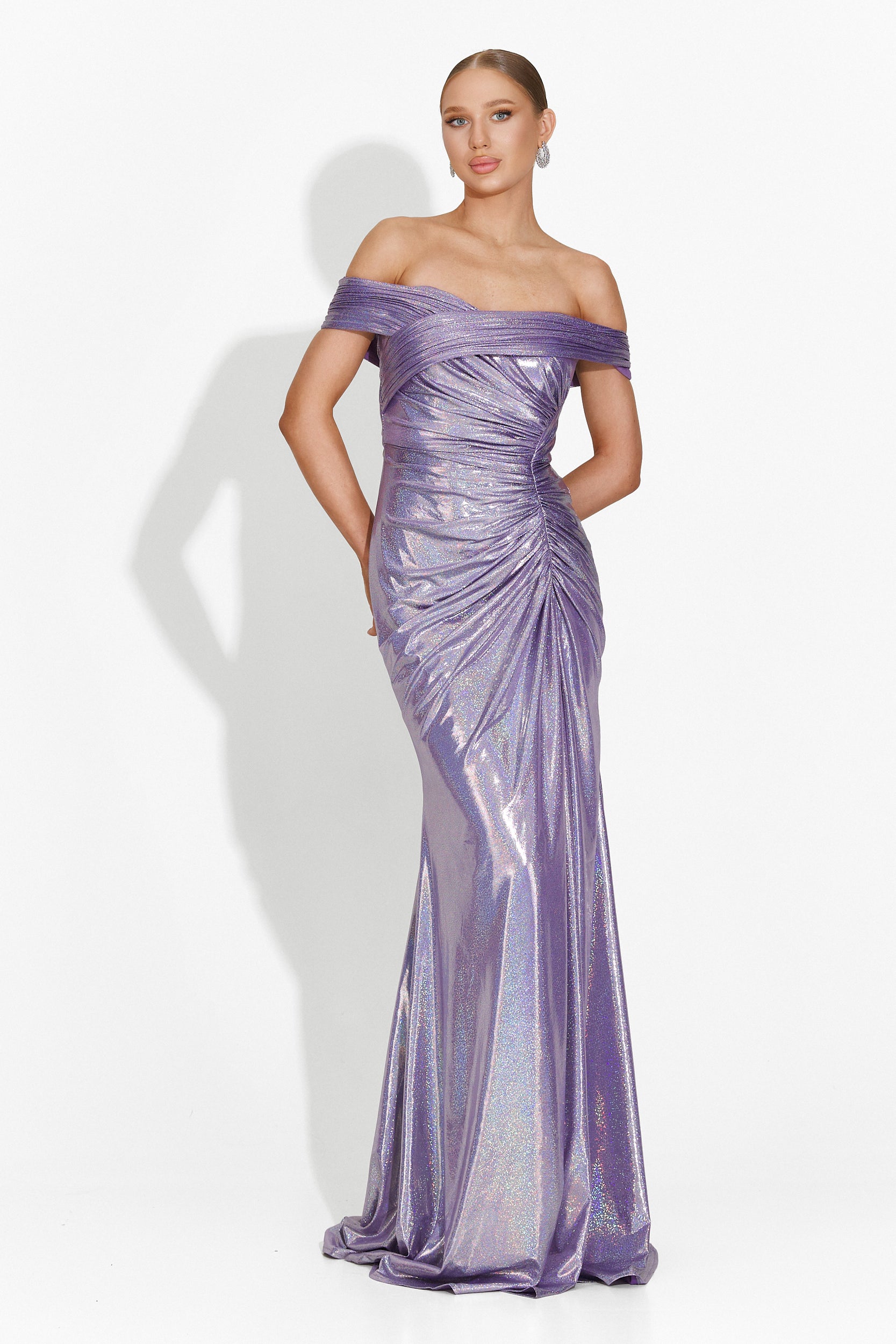 Długa sukienka damska lila Satyna Bogas