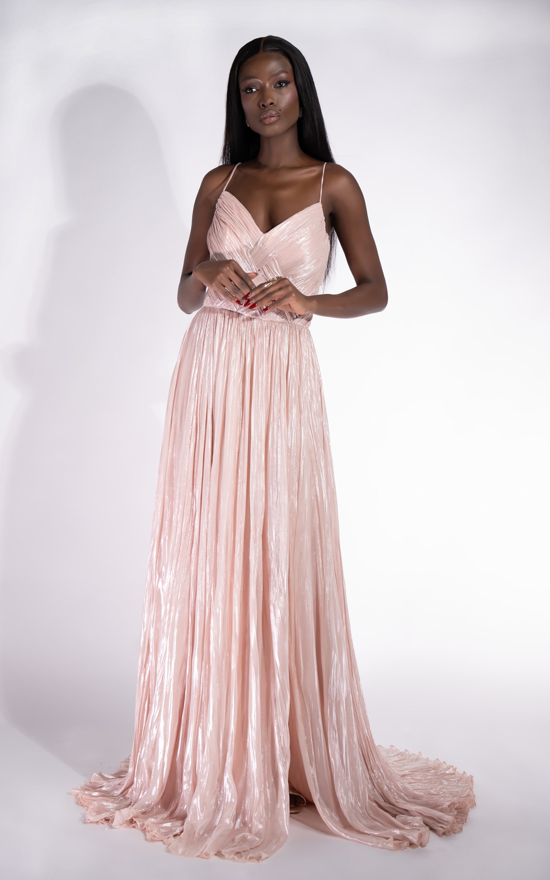 Długa sukienka damska brzoskwiniowa Edyna Bogas