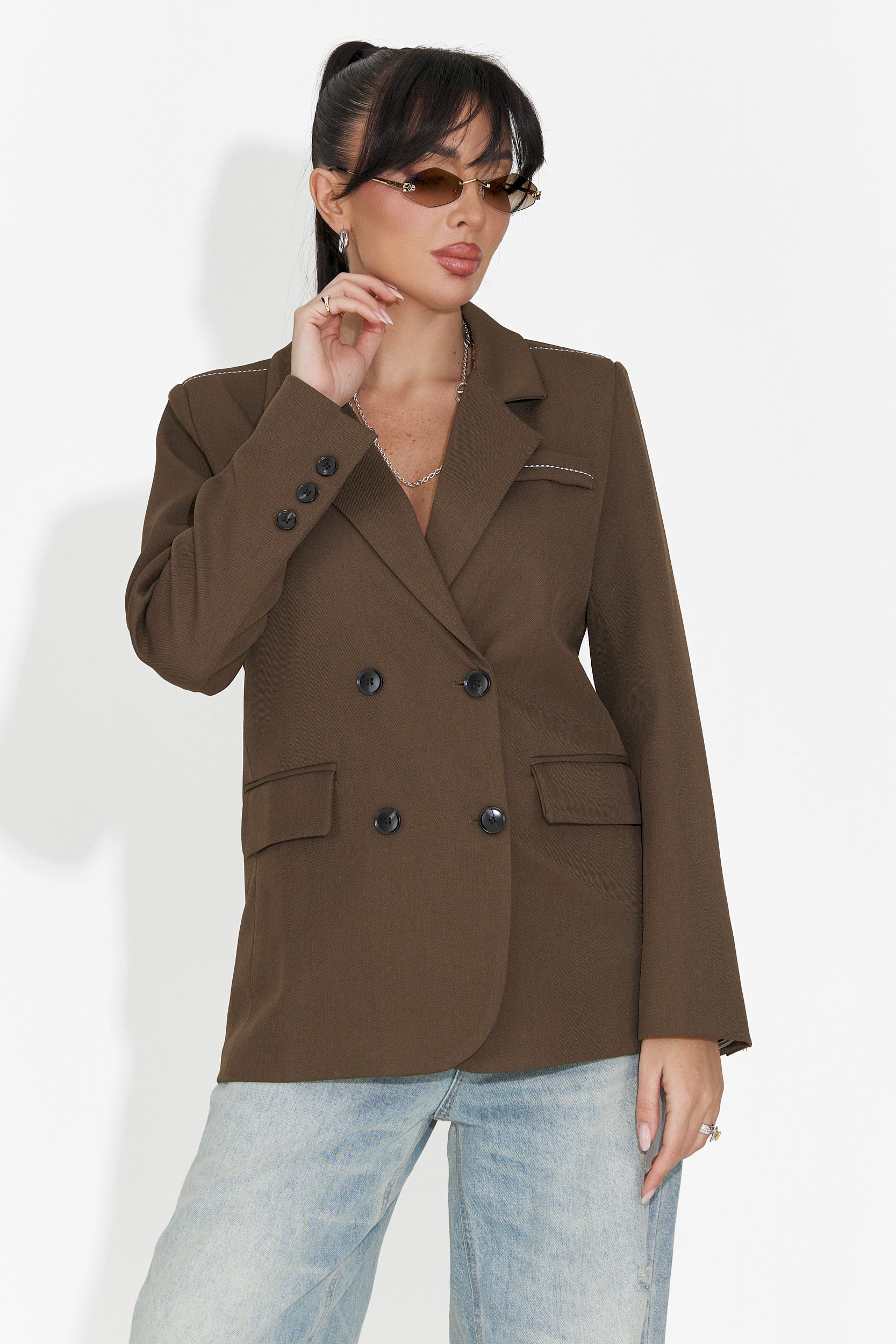 Elegancki brązowy damski żakiet Caleiaja Bogas