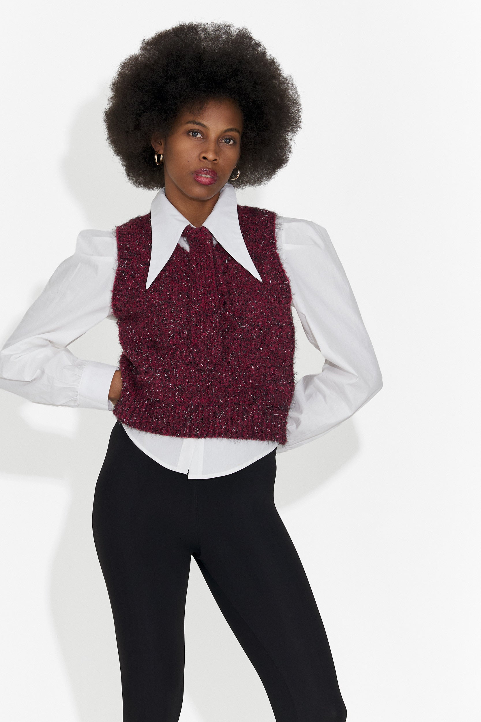 Zestaw 3 części koszula + kamizelka + bordowy krawat Izaura Bog