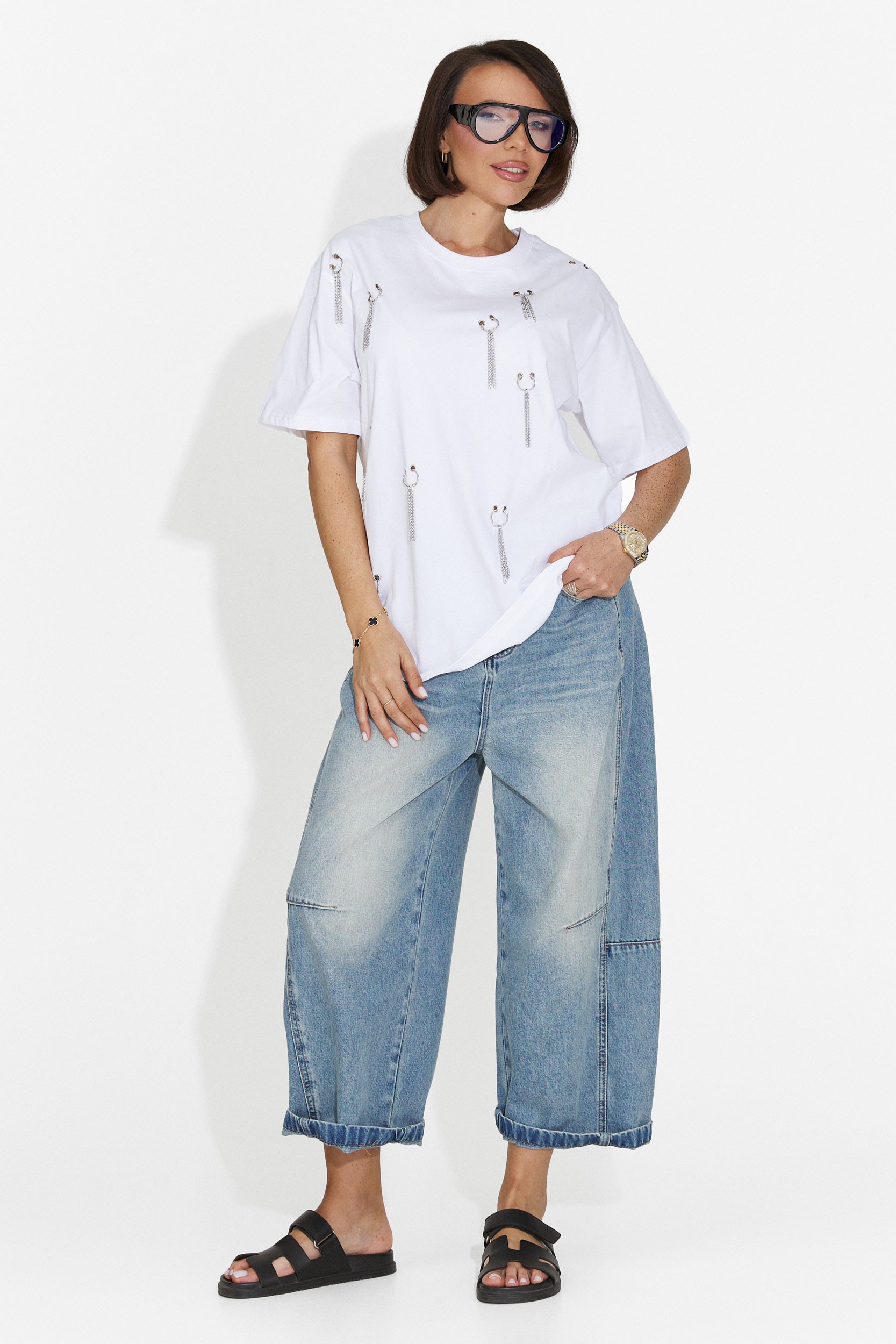 Zinia Bogas Casual Biała Damska Koszulka T-Shirt
