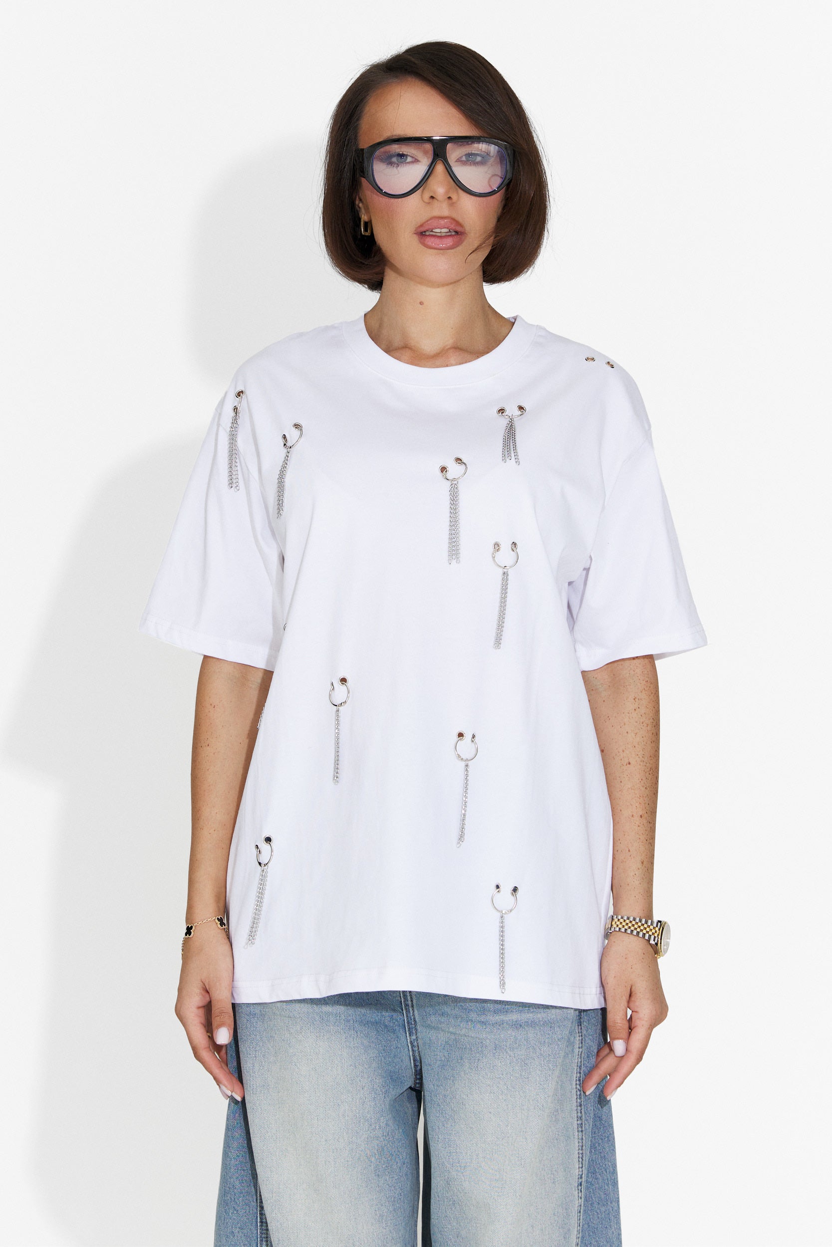 Zinia Bogas Casual Biała Damska Koszulka T-Shirt