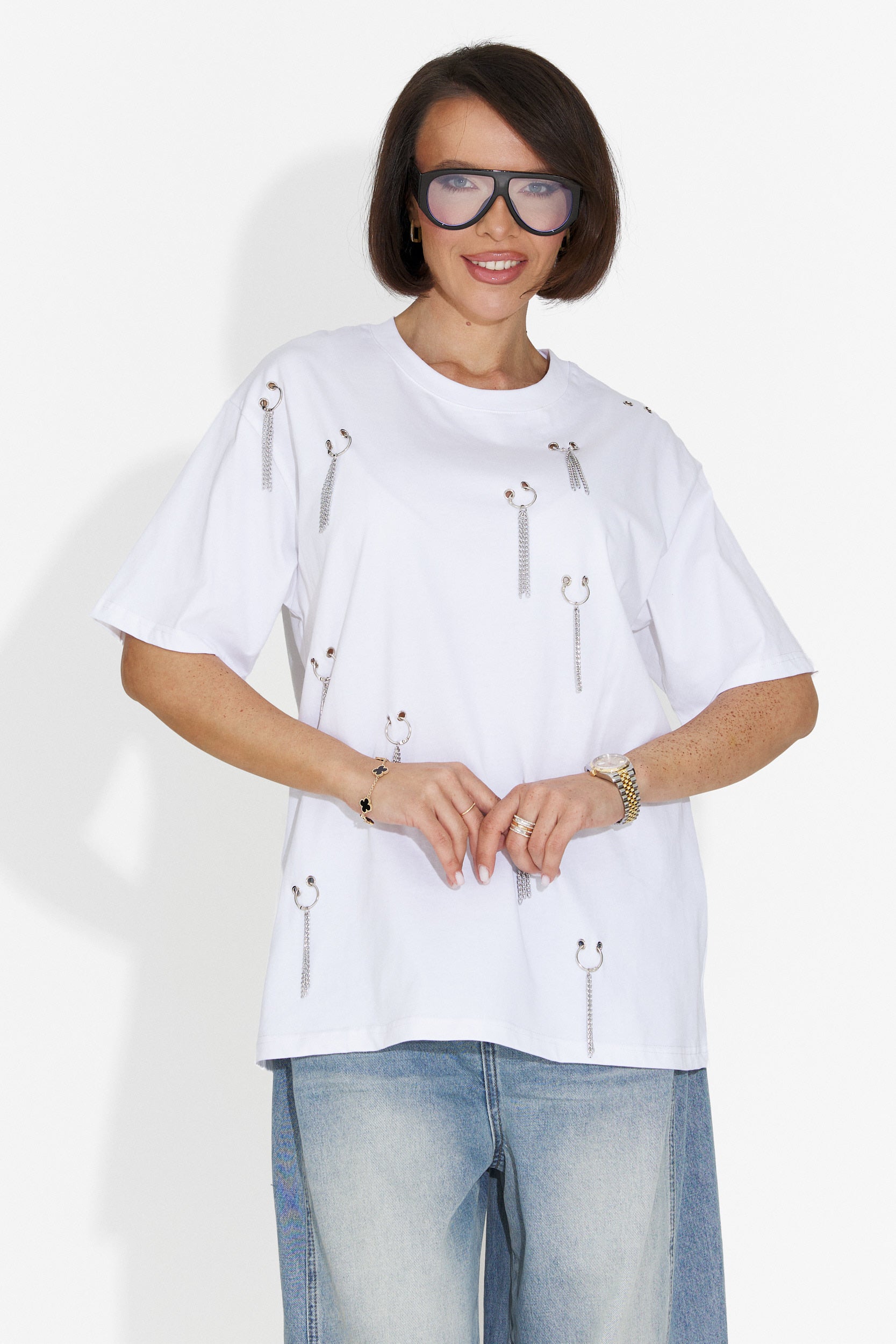 Zinia Bogas Casual Biała Damska Koszulka T-Shirt