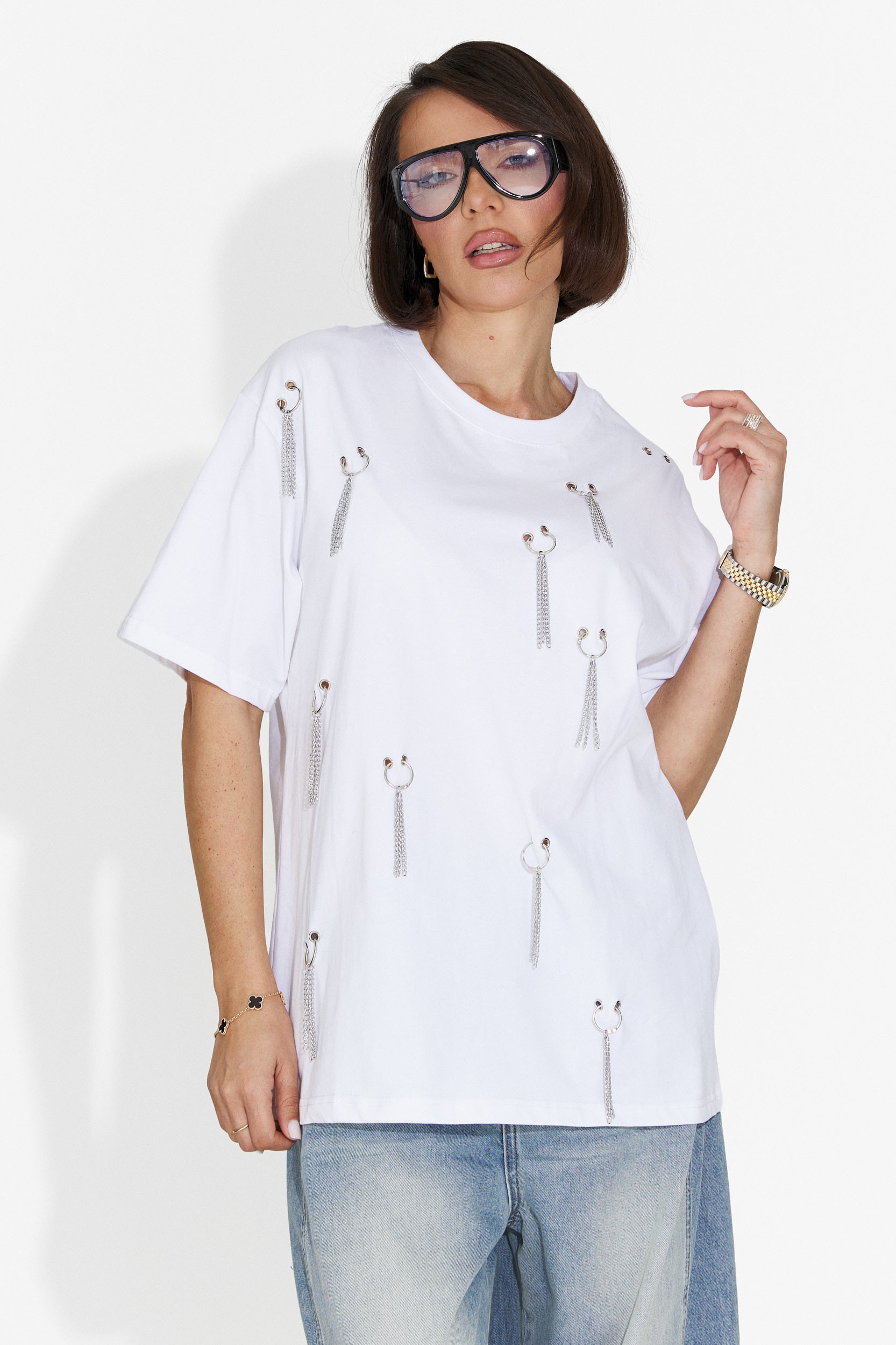 Zinia Bogas Casual Biała Damska Koszulka T-Shirt