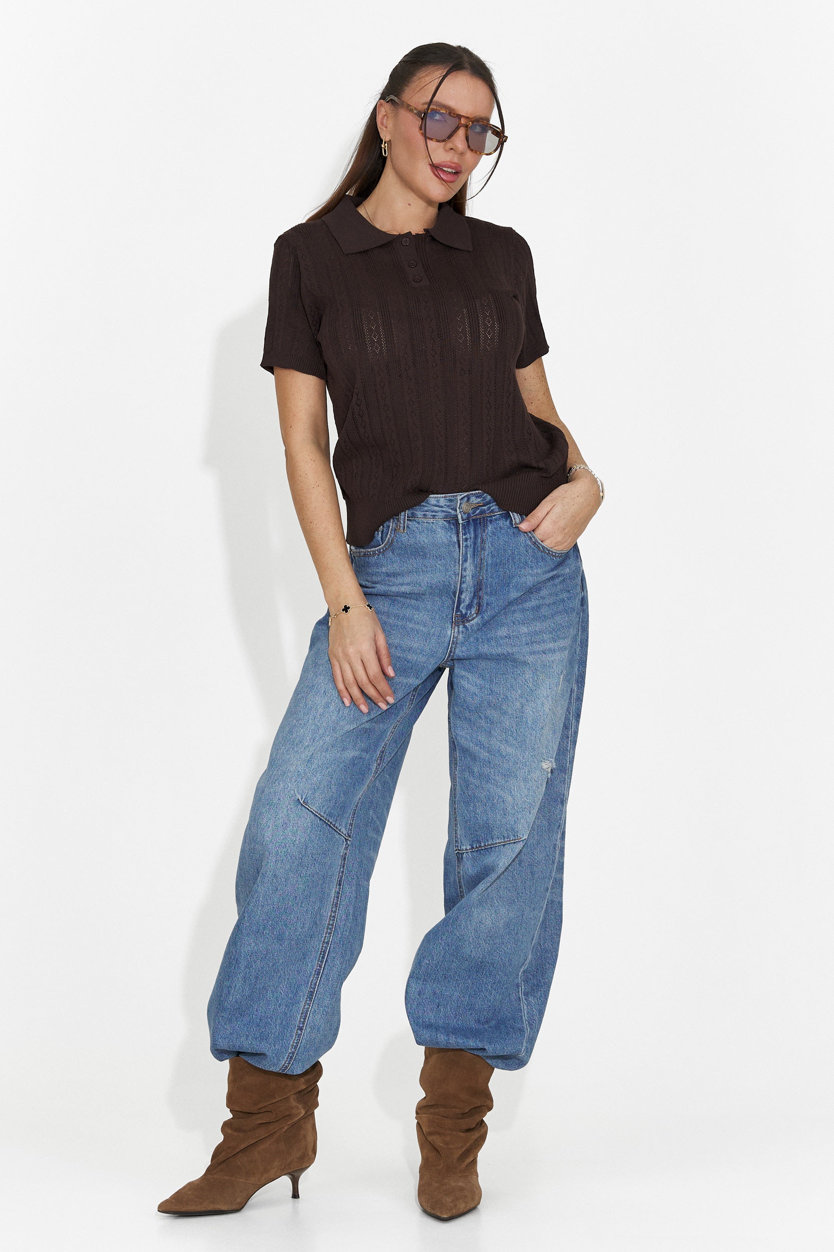 Nerida Bogas Casualny Brązowy T-shirt dla Kobiet