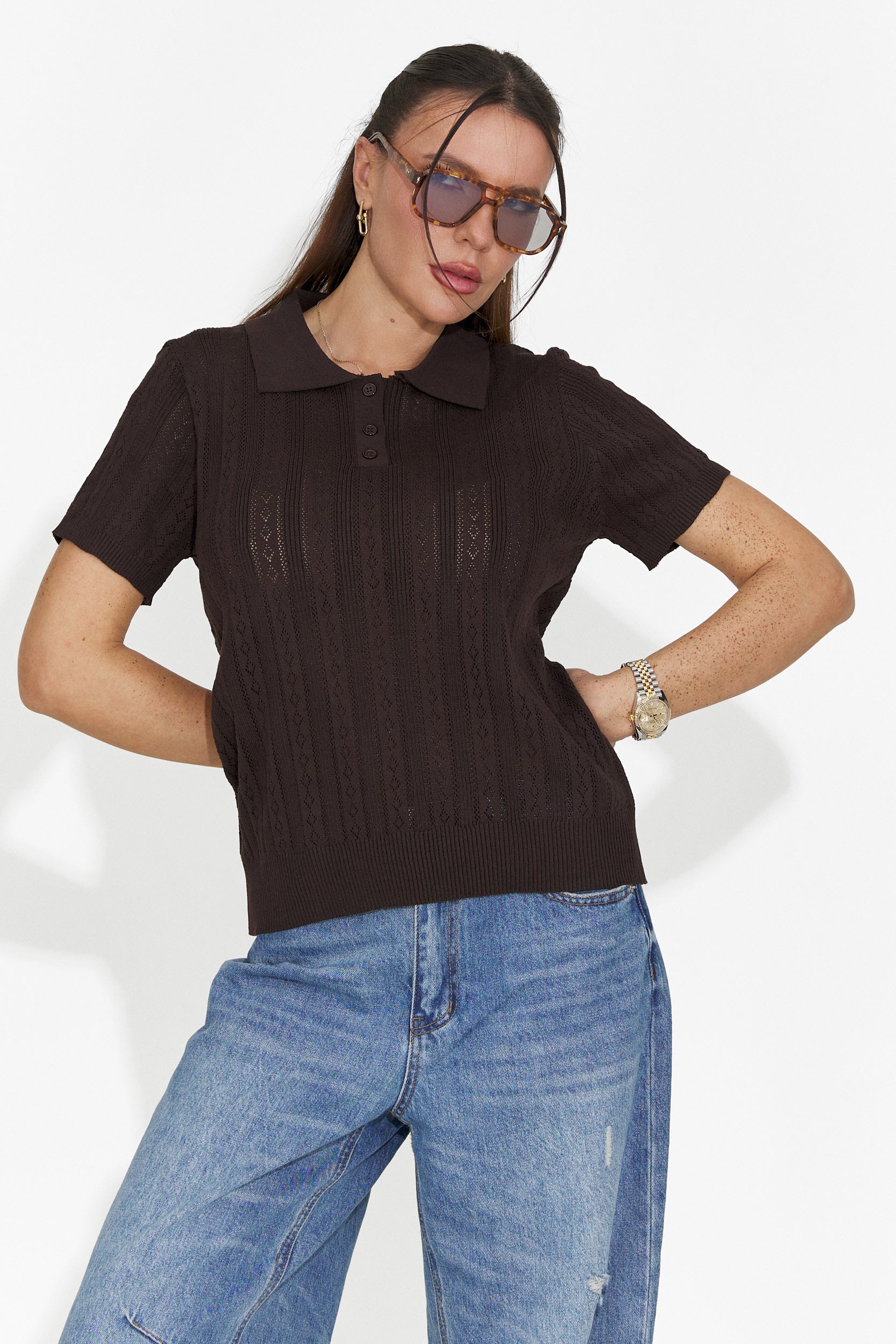 Nerida Bogas Casualny Brązowy T-shirt dla Kobiet