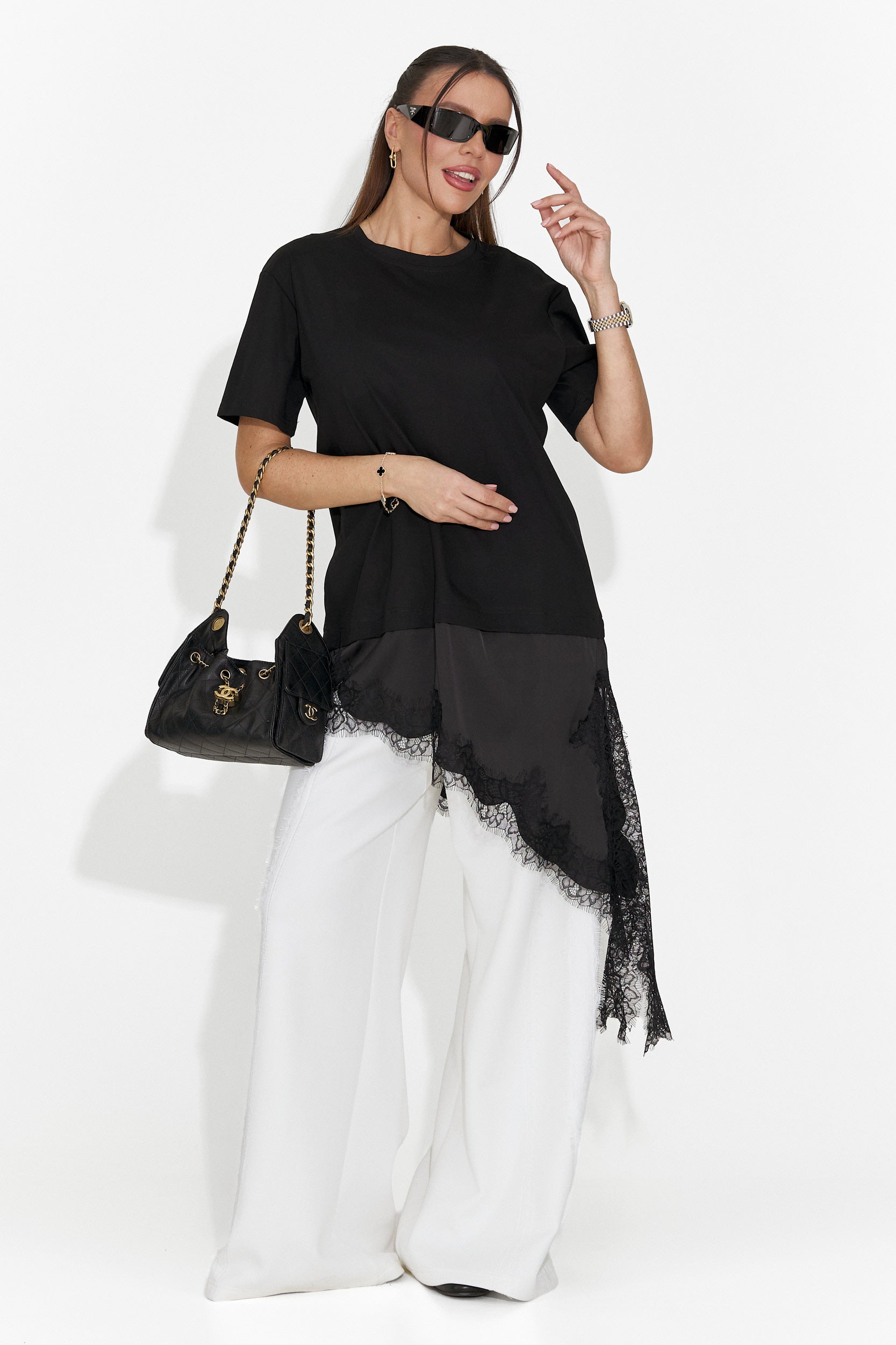 Casualowa Czarna Koszulka dla Kobiet Arkana Bogas