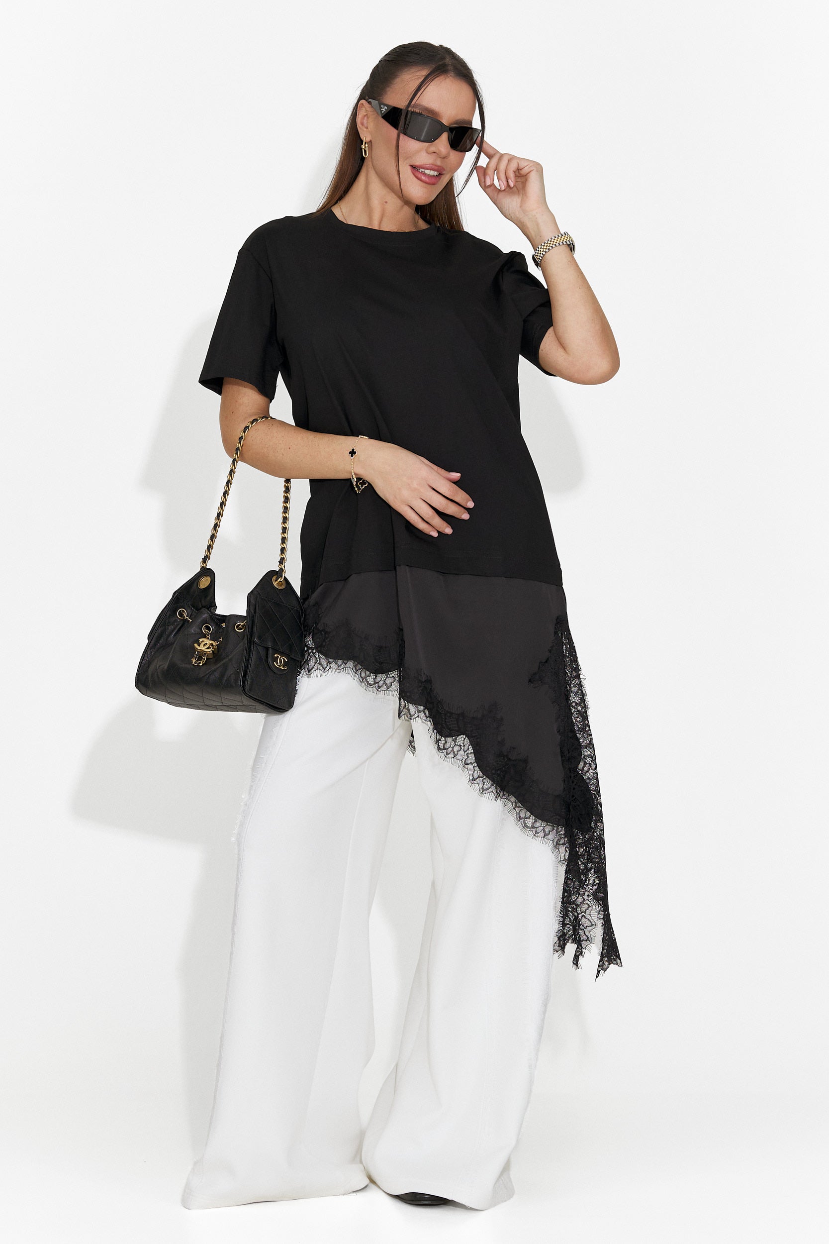 Casualowa Czarna Koszulka dla Kobiet Arkana Bogas