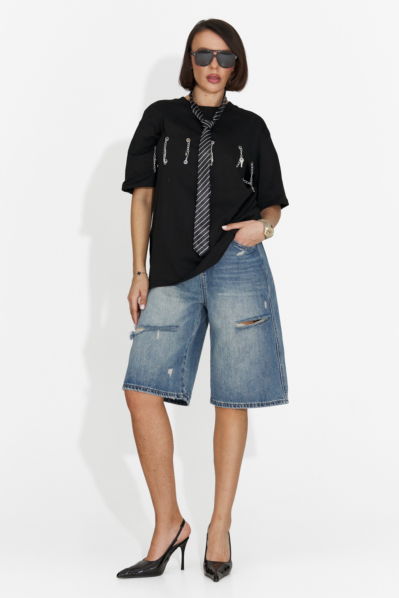 Casualowy Czarny T-shirt dla Kobiet Wisteria Bogas