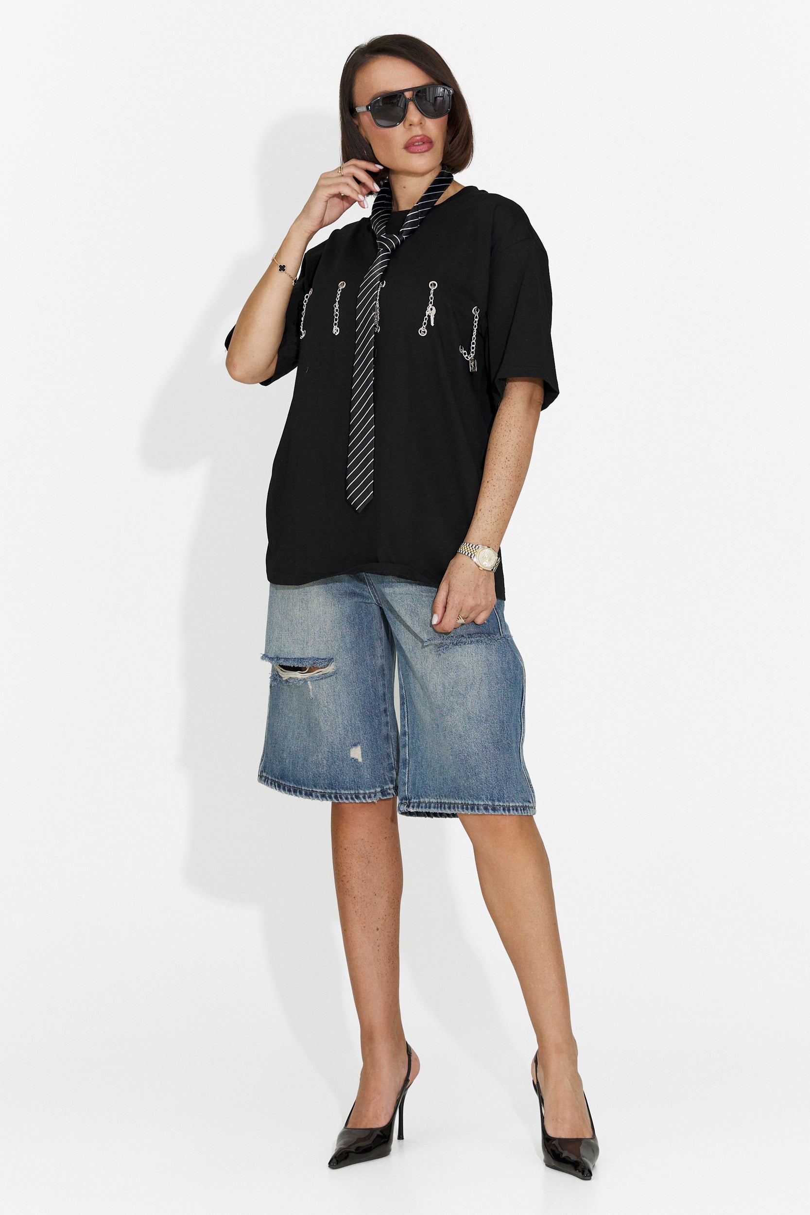 Casualowy Czarny T-shirt dla Kobiet Wisteria Bogas