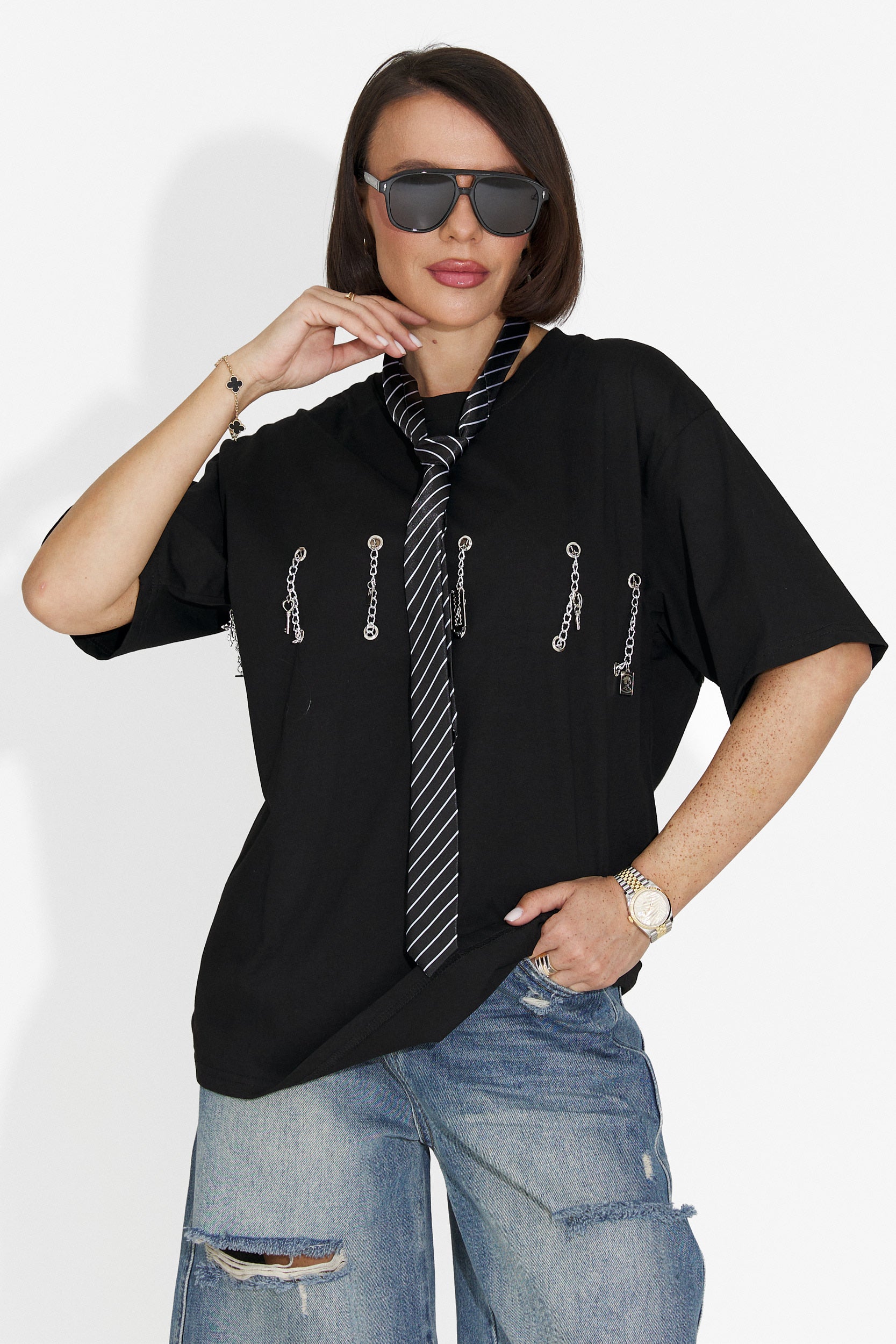 Casualowy Czarny T-shirt dla Kobiet Wisteria Bogas
